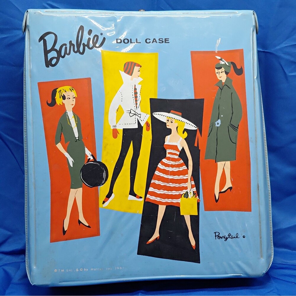 Vintage Mattel Barbie Ponytail Doll Case 1961 Blue Hard Case w/ Dividers